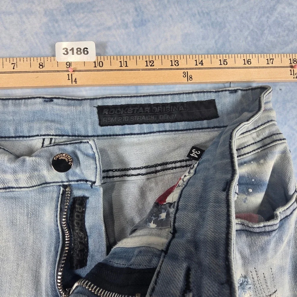 Rockstar Original RSM 210 Straight Denim Jeans Light Wash Distressed Mens 34
